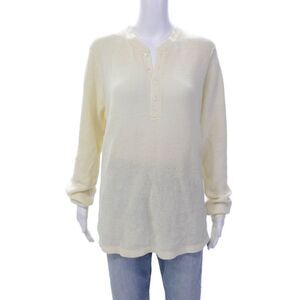 Ovadia & Sons Womens Cotton Long Sleeve V-neck Button Knit Sweater Cream Size M